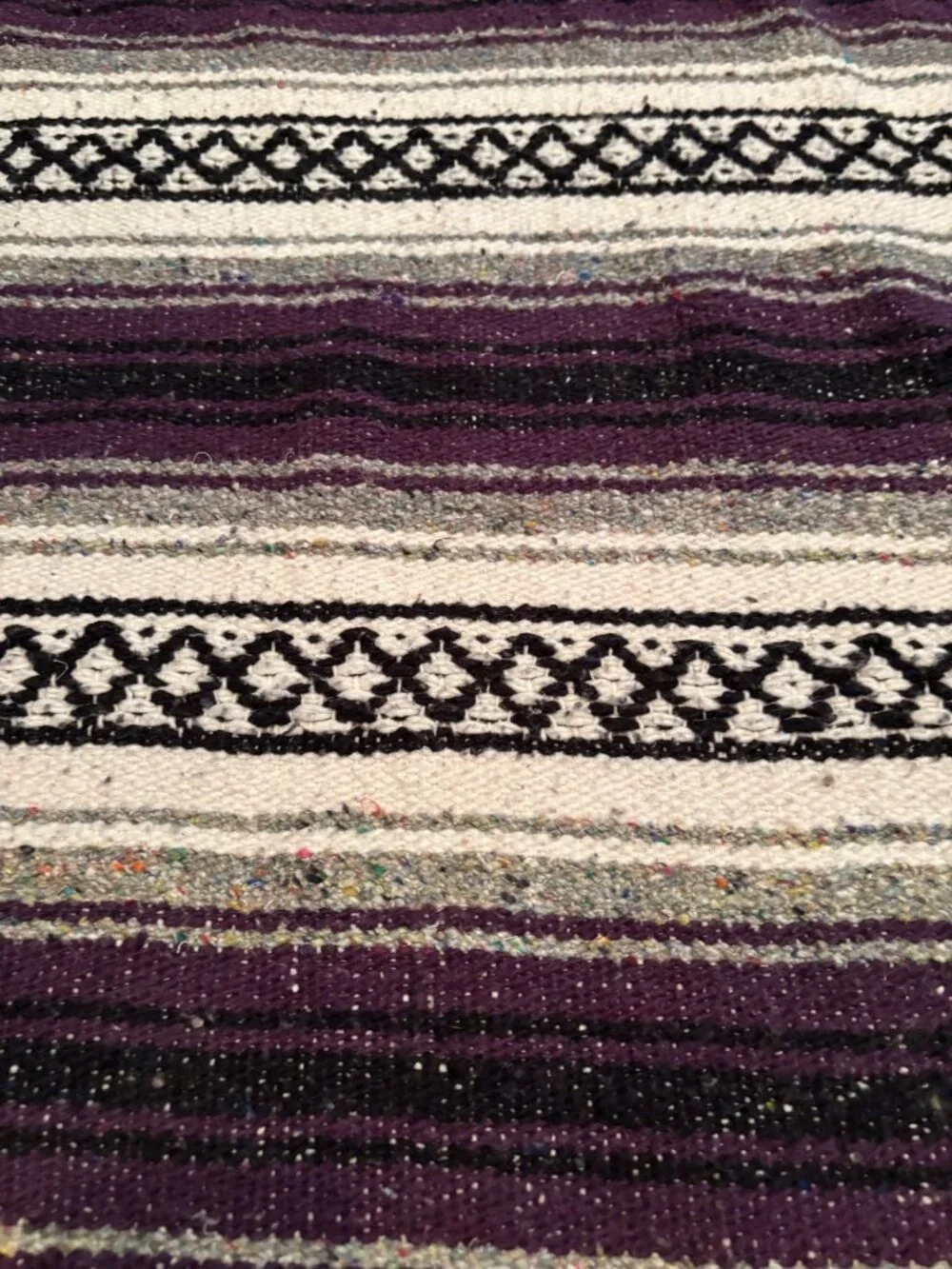 Mexican Serape Blanket Rug With Fringe Purple & Cream Stripes 43